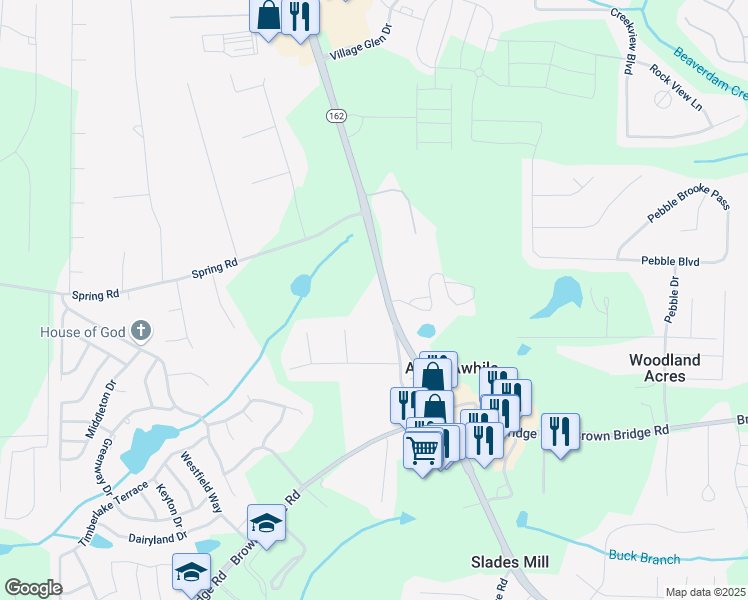 map of restaurants, bars, coffee shops, grocery stores, and more near 4009 Salem Road in Covington