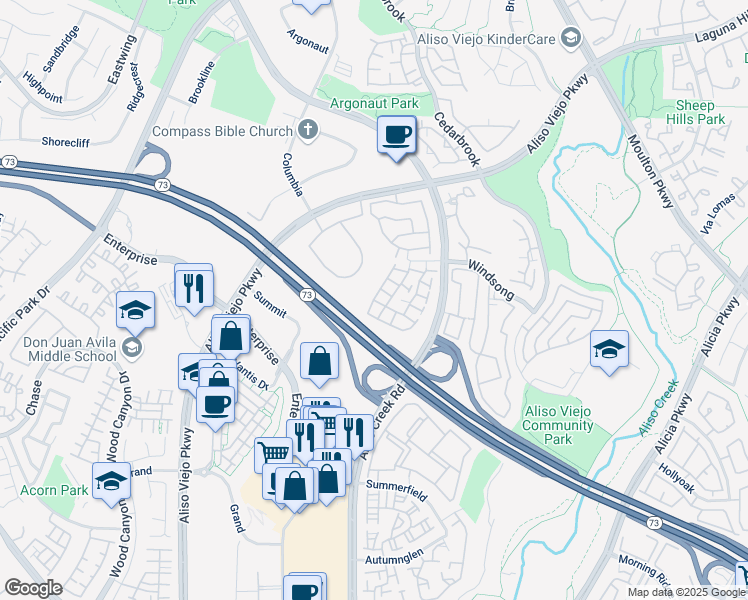 map of restaurants, bars, coffee shops, grocery stores, and more near 34 Tradewinds in Aliso Viejo