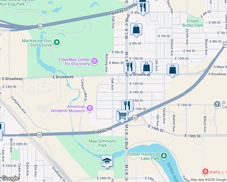 map of restaurants, bars, coffee shops, grocery stores, and more near 1504 East 13th Street in Lubbock