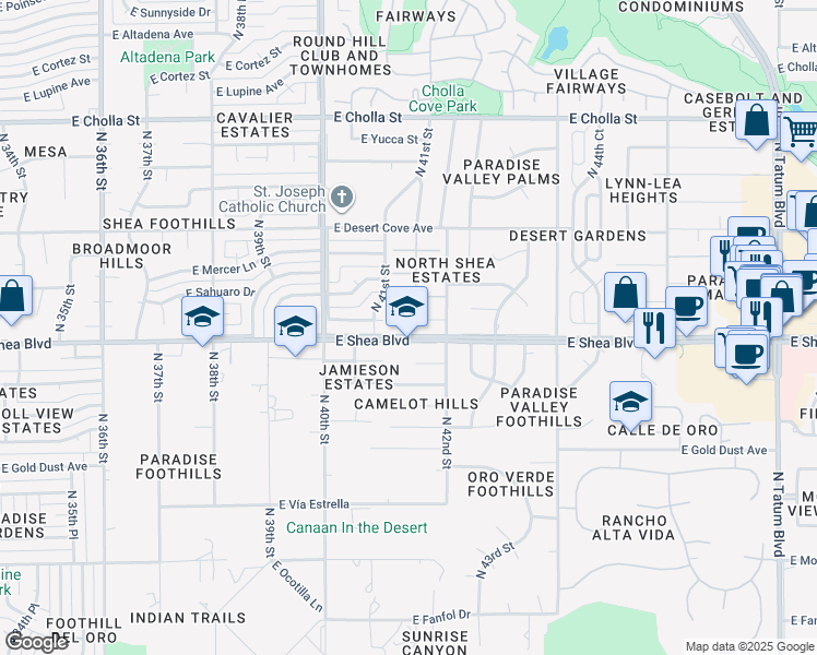 map of restaurants, bars, coffee shops, grocery stores, and more near 4108 East Hancock Drive in Phoenix