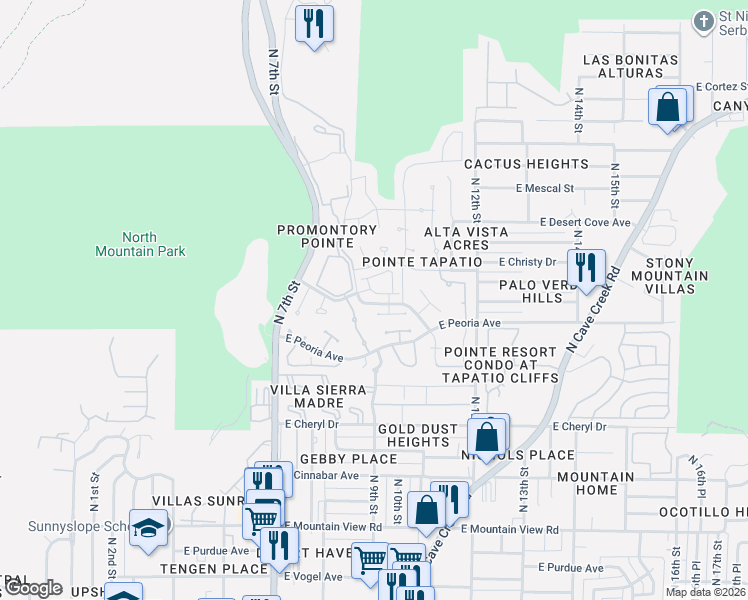 map of restaurants, bars, coffee shops, grocery stores, and more near 10657 North 9th Street in Phoenix