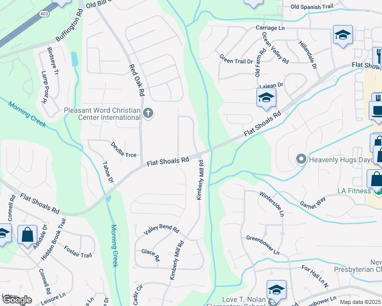map of restaurants, bars, coffee shops, grocery stores, and more near 3005 Flat Shoals Road in Atlanta