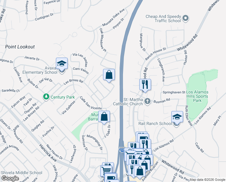 map of restaurants, bars, coffee shops, grocery stores, and more near 39054 Vía Las Quintas in Murrieta