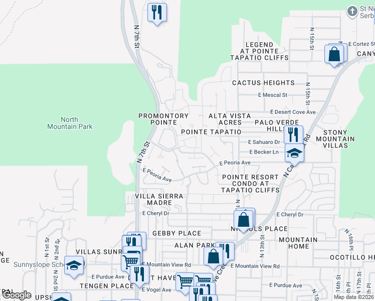 map of restaurants, bars, coffee shops, grocery stores, and more near 10657 North 9th Street in Phoenix