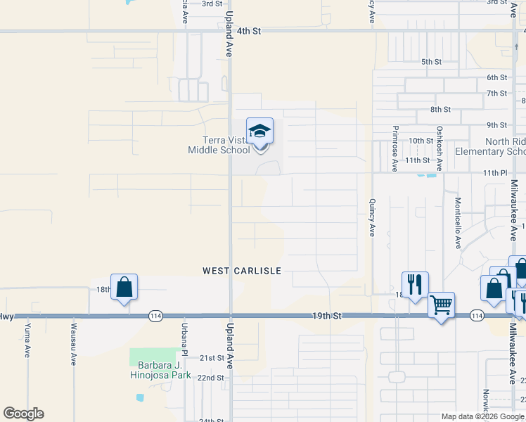map of restaurants, bars, coffee shops, grocery stores, and more near 7113 14th Street in Lubbock