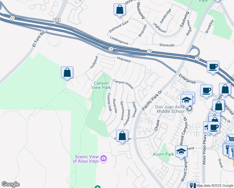map of restaurants, bars, coffee shops, grocery stores, and more near 20 Rockrose in Aliso Viejo