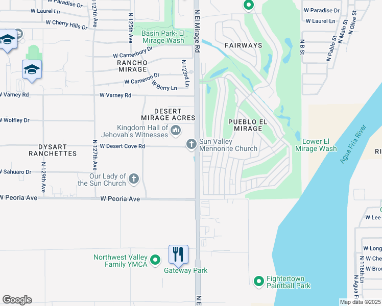 map of restaurants, bars, coffee shops, grocery stores, and more near 12313 West Desert Cove Road in El Mirage
