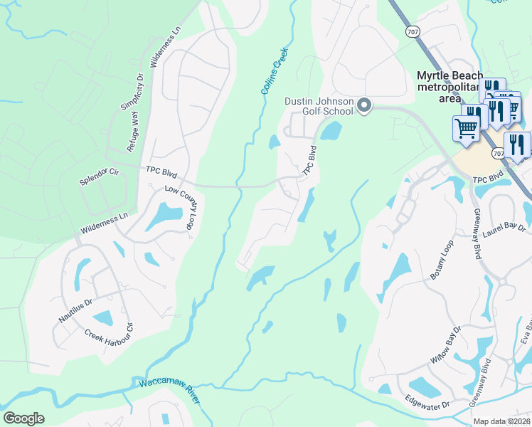 map of restaurants, bars, coffee shops, grocery stores, and more near 2003 Rock Bed Court in Murrells Inlet