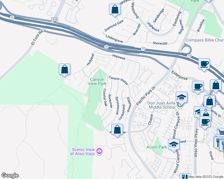 map of restaurants, bars, coffee shops, grocery stores, and more near 20 Rockrose in Aliso Viejo