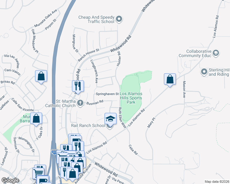 map of restaurants, bars, coffee shops, grocery stores, and more near 27974 Springhaven Street in Murrieta