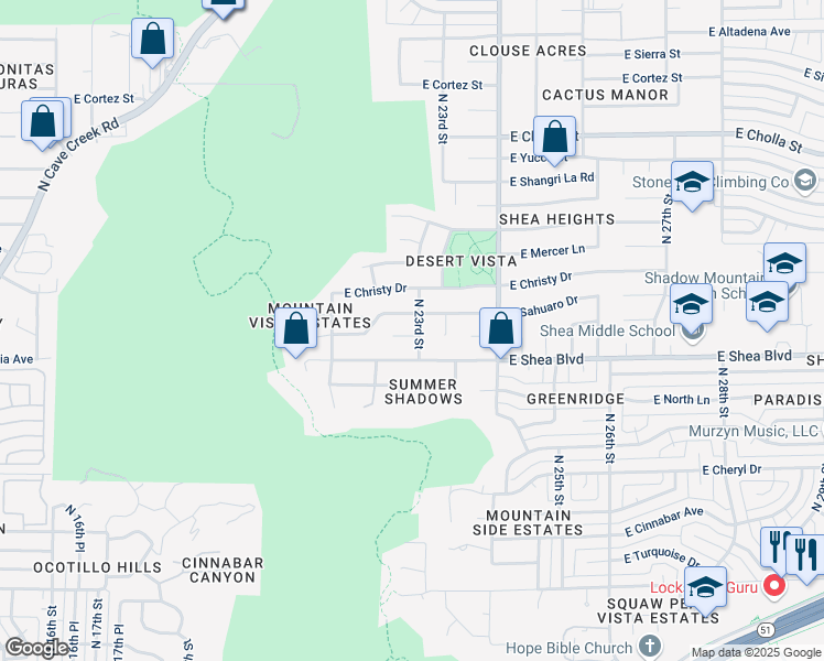 map of restaurants, bars, coffee shops, grocery stores, and more near 2301 East Sahuaro Drive in Phoenix