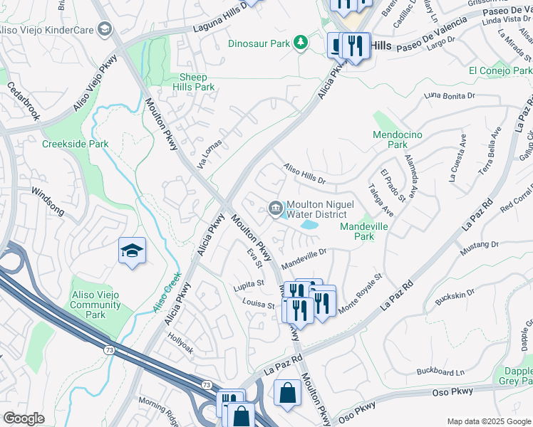 map of restaurants, bars, coffee shops, grocery stores, and more near 24314 Val Verde Court in Laguna Hills