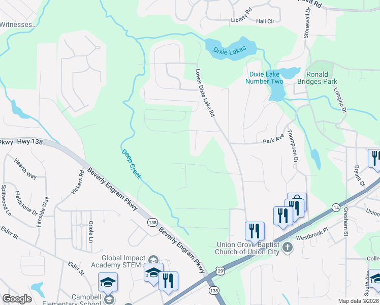map of restaurants, bars, coffee shops, grocery stores, and more near 6116 Citico River Lane in Union City