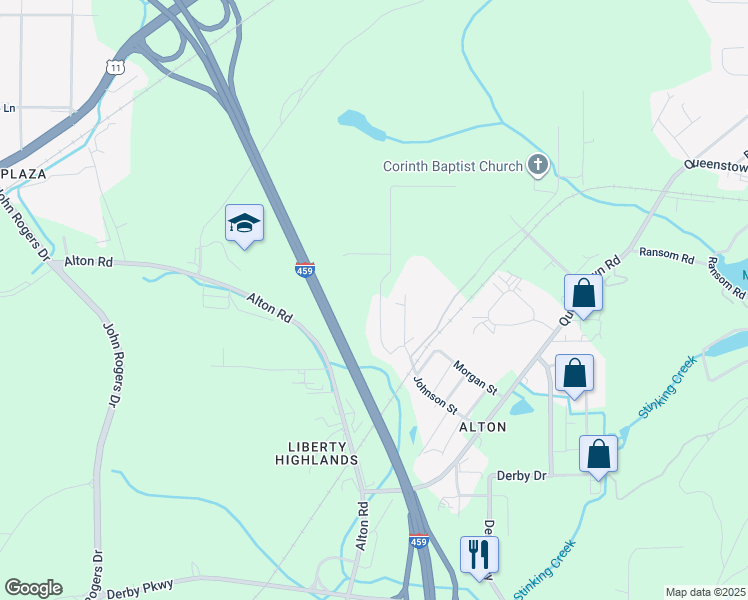map of restaurants, bars, coffee shops, grocery stores, and more near 2641 Clayton Street in Irondale