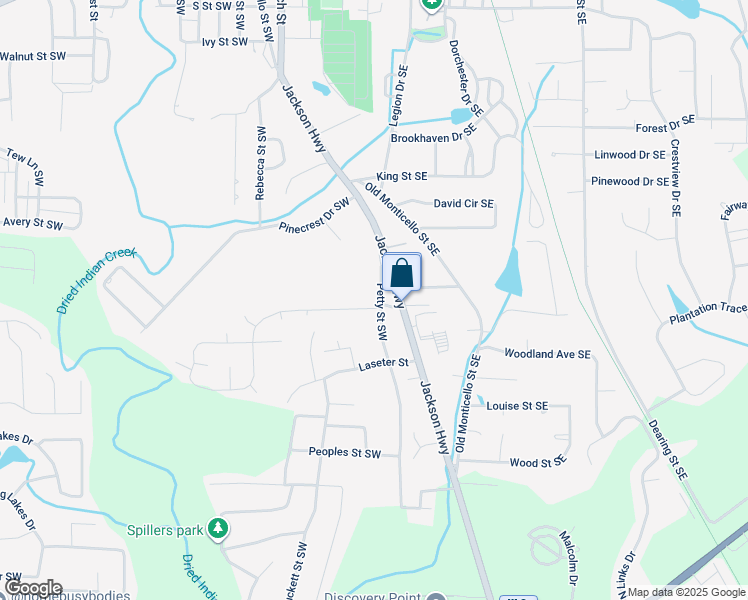 map of restaurants, bars, coffee shops, grocery stores, and more near 6130 Petty Street Southwest in Porterdale