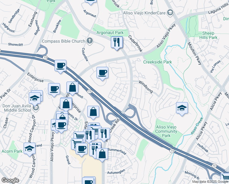 map of restaurants, bars, coffee shops, grocery stores, and more near 19 Windrose in Aliso Viejo