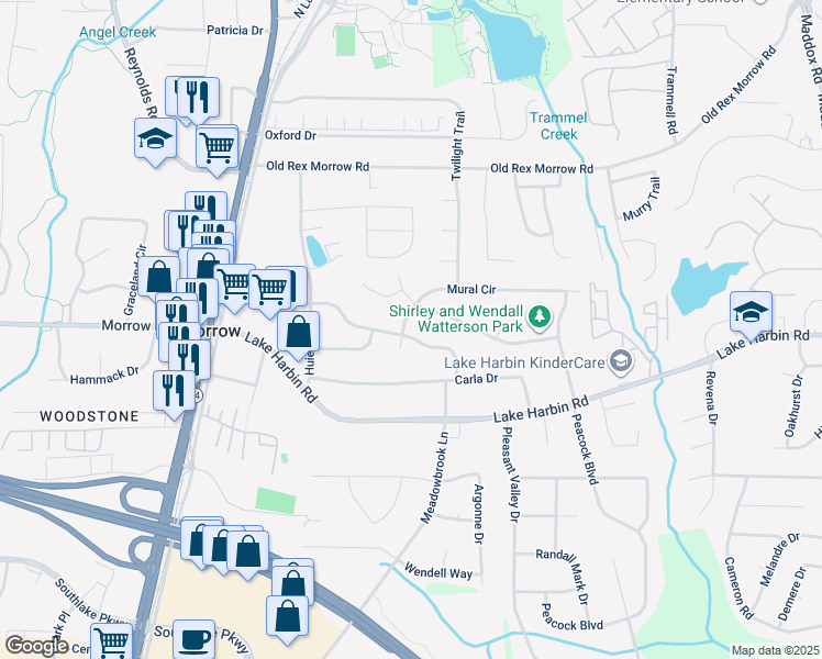 map of restaurants, bars, coffee shops, grocery stores, and more near 1780 Mural Drive in Morrow