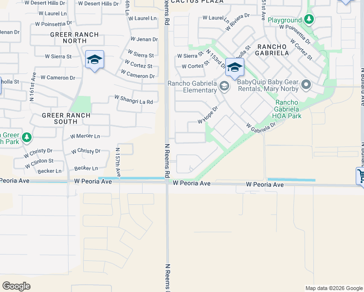 map of restaurants, bars, coffee shops, grocery stores, and more near 15446 West Mercer Lane in Surprise