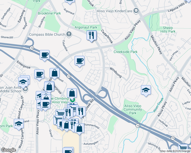 map of restaurants, bars, coffee shops, grocery stores, and more near 15 Windchime in Aliso Viejo