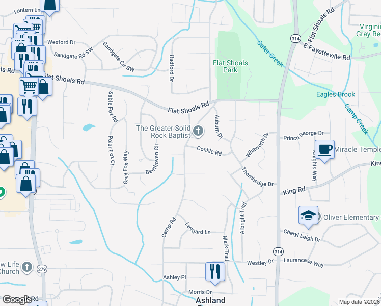 map of restaurants, bars, coffee shops, grocery stores, and more near 2014 Conkle Road in Riverdale
