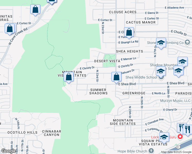 map of restaurants, bars, coffee shops, grocery stores, and more near 2301 East Sahuaro Drive in Phoenix