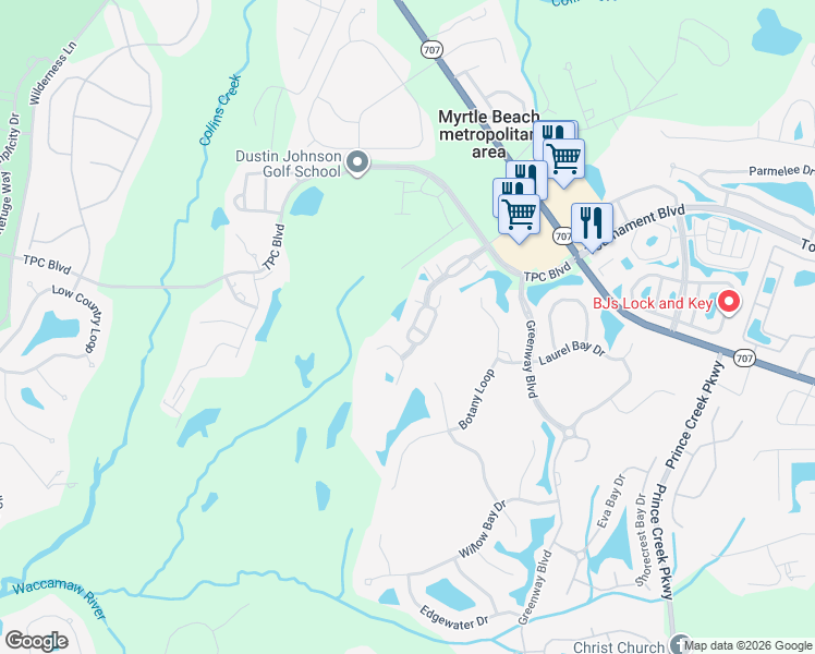 map of restaurants, bars, coffee shops, grocery stores, and more near 332 Arlington Circle in Murrells Inlet