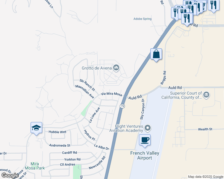 map of restaurants, bars, coffee shops, grocery stores, and more near 36898 Centaurus Place in Murrieta