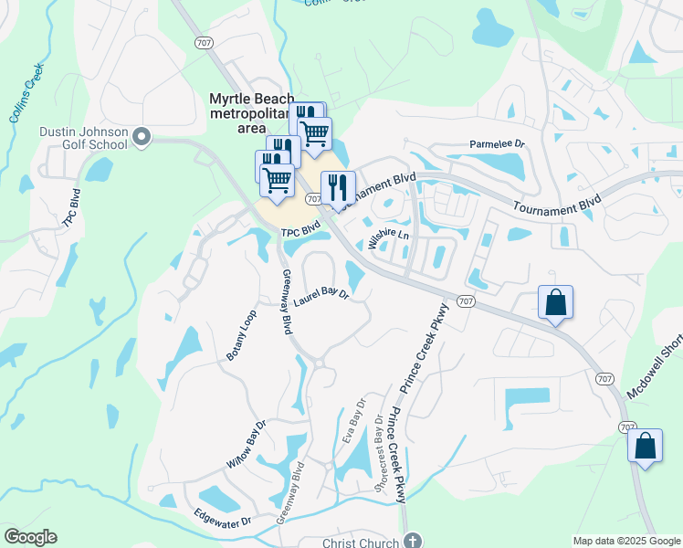 map of restaurants, bars, coffee shops, grocery stores, and more near 365 Green Creek Bay Circle in Murrells Inlet