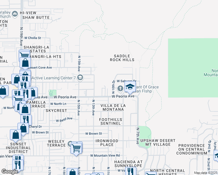 map of restaurants, bars, coffee shops, grocery stores, and more near 1134 West Peoria Avenue in Phoenix