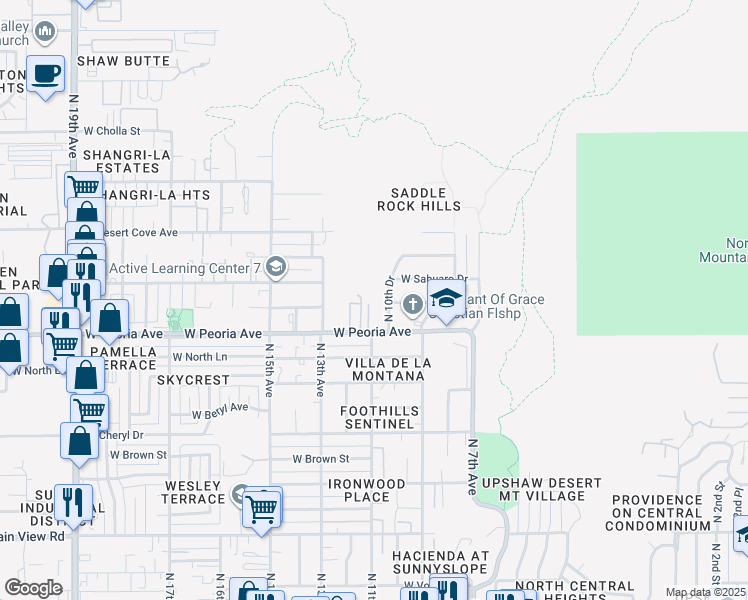 map of restaurants, bars, coffee shops, grocery stores, and more near 1134 West Peoria Avenue in Phoenix