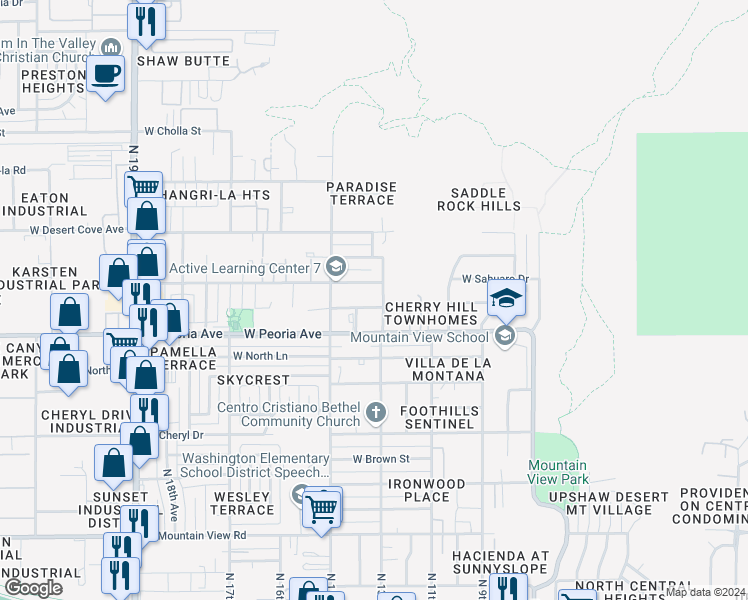 map of restaurants, bars, coffee shops, grocery stores, and more near 1301 West Sahuaro Drive in Phoenix