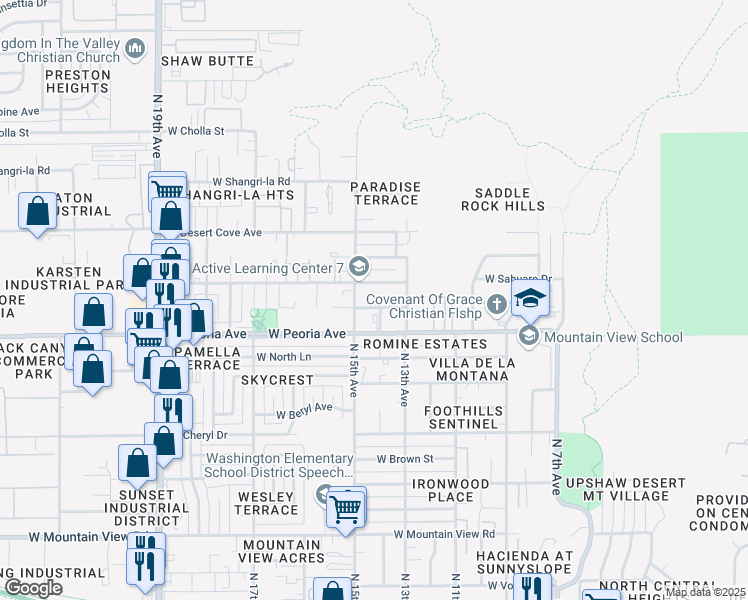 map of restaurants, bars, coffee shops, grocery stores, and more near 1495 West Sahuaro Drive in Phoenix