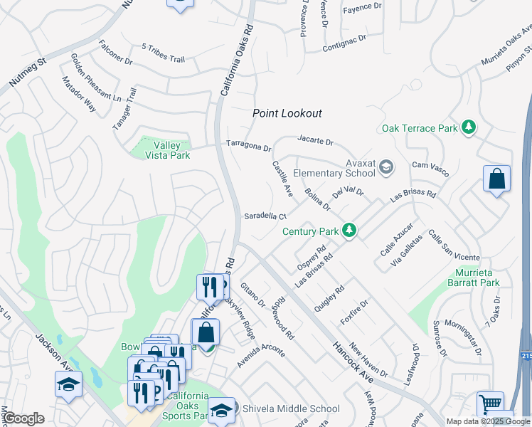 map of restaurants, bars, coffee shops, grocery stores, and more near 39831 Barcelona Terrace in Murrieta