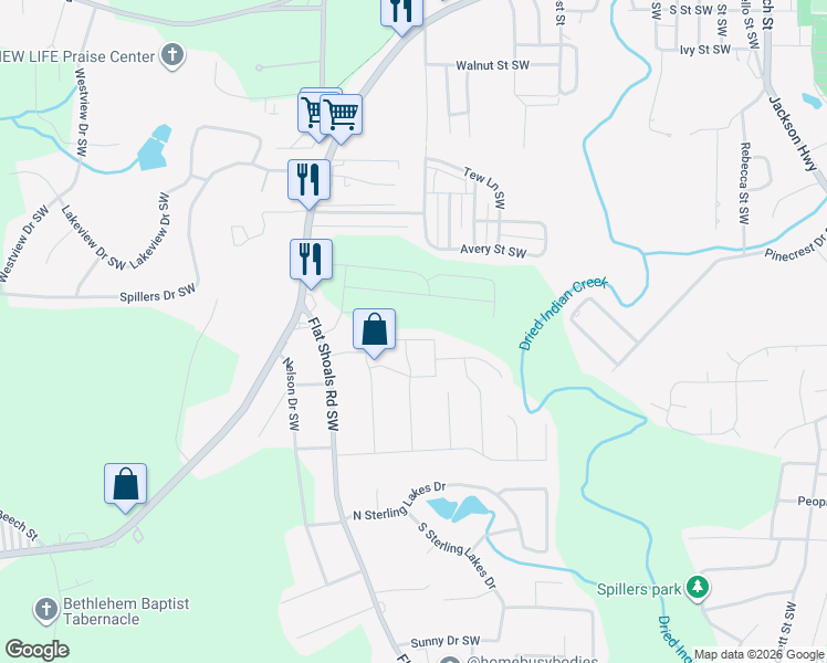 map of restaurants, bars, coffee shops, grocery stores, and more near 9125 Saunders Drive Southwest in Covington