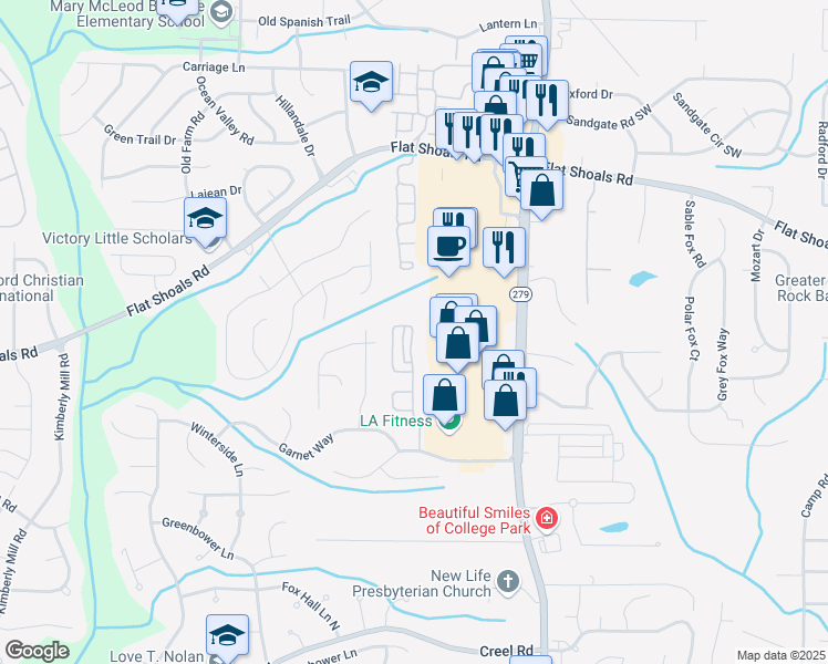 map of restaurants, bars, coffee shops, grocery stores, and more near 6253 Rockaway Road in Atlanta