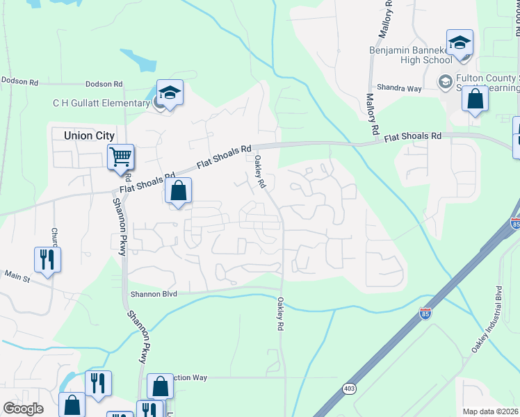 map of restaurants, bars, coffee shops, grocery stores, and more near 7200 Oakley Court in Union City