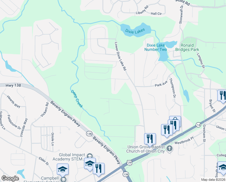 map of restaurants, bars, coffee shops, grocery stores, and more near 6117 Citico River Lane in Union City