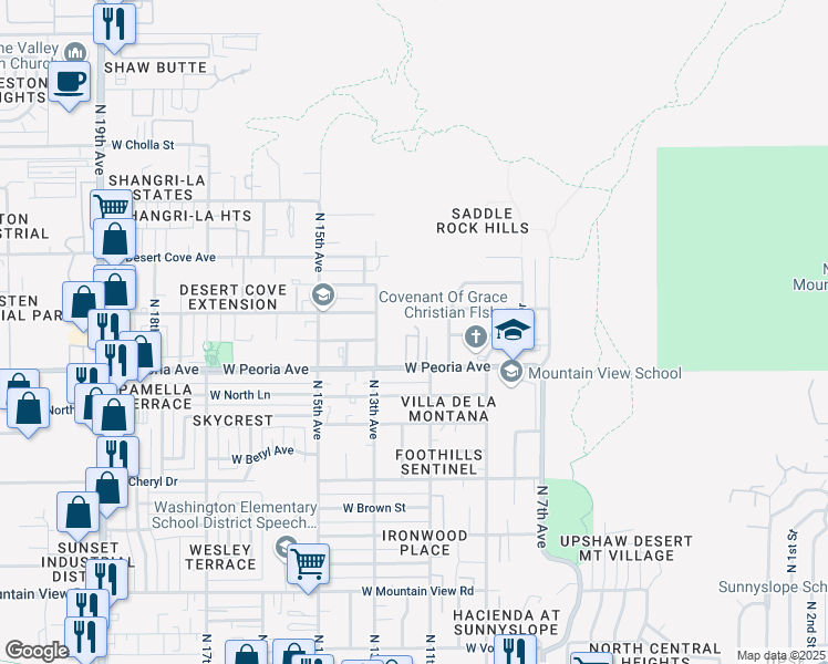 map of restaurants, bars, coffee shops, grocery stores, and more near 1134 West Peoria Avenue in Phoenix