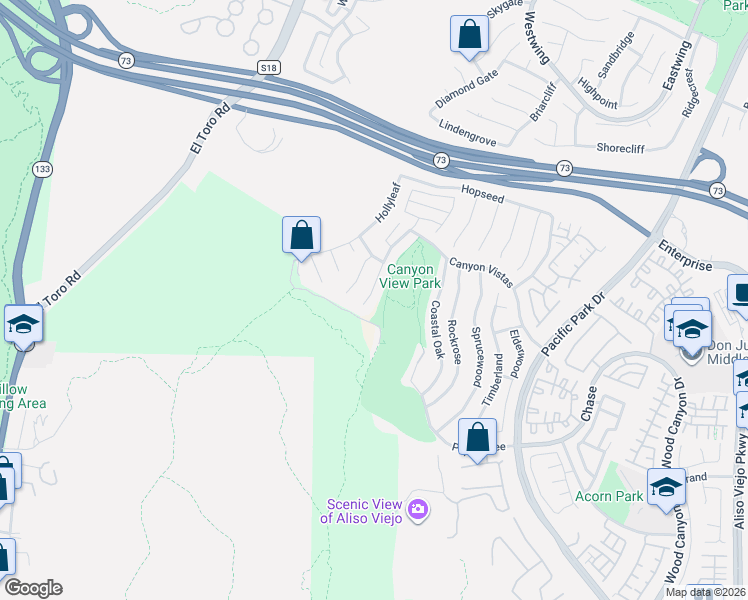 map of restaurants, bars, coffee shops, grocery stores, and more near 18 Sugarbush in Aliso Viejo