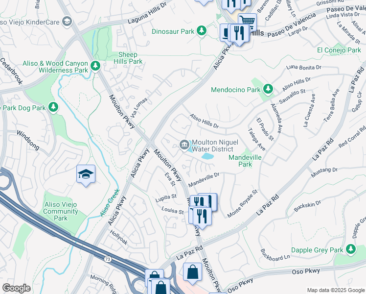map of restaurants, bars, coffee shops, grocery stores, and more near 26171 Sunnyglen Avenue in Laguna Hills