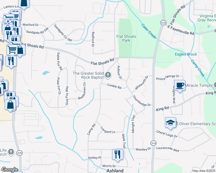 map of restaurants, bars, coffee shops, grocery stores, and more near 2014 Conkle Road in Riverdale