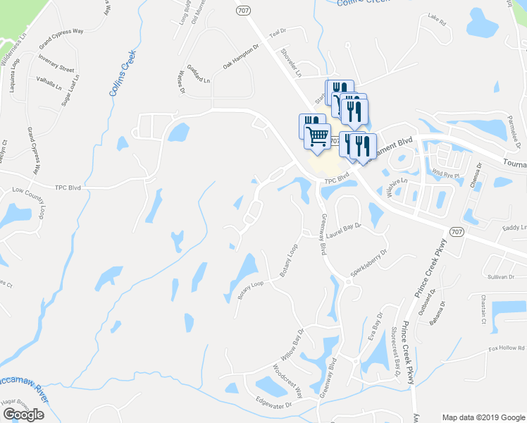map of restaurants, bars, coffee shops, grocery stores, and more near 440 Arlington Circle in Murrells Inlet