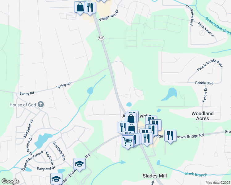 map of restaurants, bars, coffee shops, grocery stores, and more near 3997 Salem Road in Covington