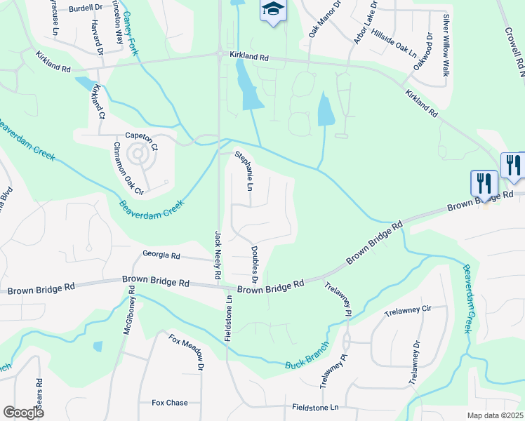 map of restaurants, bars, coffee shops, grocery stores, and more near 60 Rodney Way in Covington