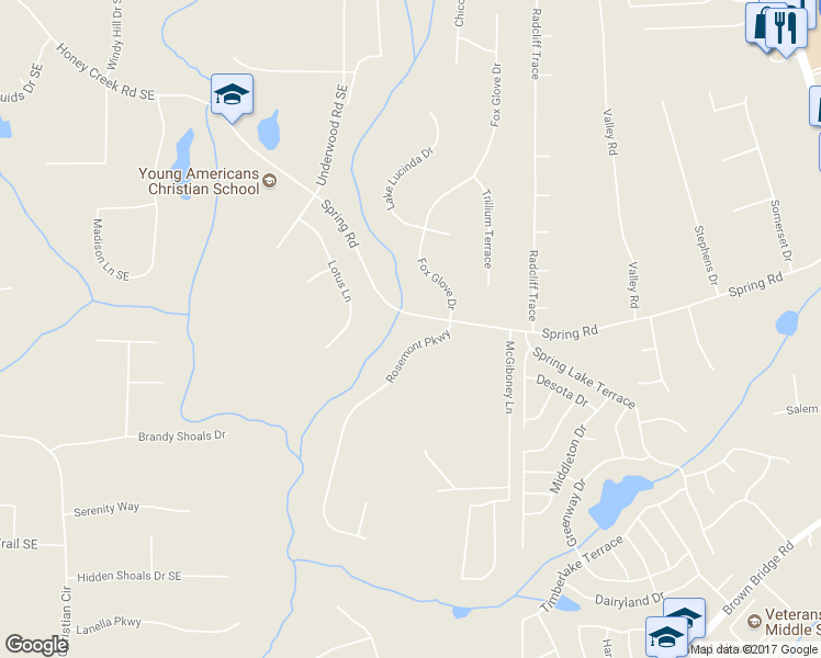 map of restaurants, bars, coffee shops, grocery stores, and more near 20 Rosemont Parkway in Covington