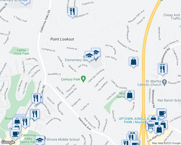 map of restaurants, bars, coffee shops, grocery stores, and more near 39580 Garin Drive in Murrieta