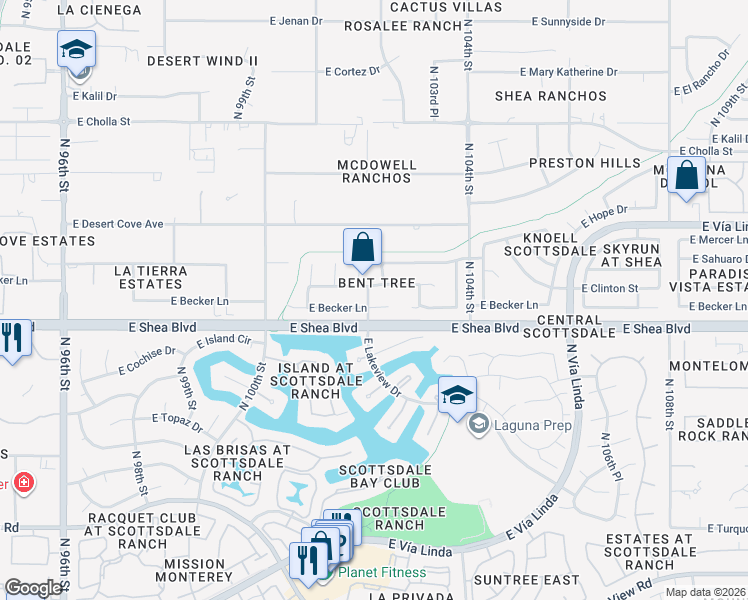 map of restaurants, bars, coffee shops, grocery stores, and more near in Scottsdale