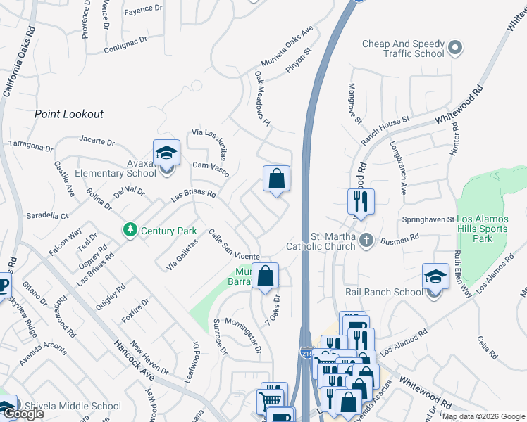 map of restaurants, bars, coffee shops, grocery stores, and more near 24562 Camino Meridiana in Murrieta