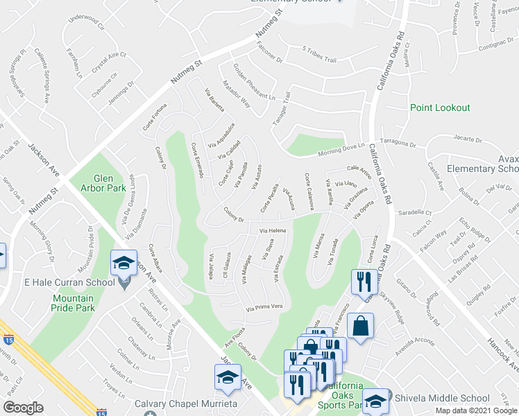map of restaurants, bars, coffee shops, grocery stores, and more near 24009 Vía Astuto in Murrieta