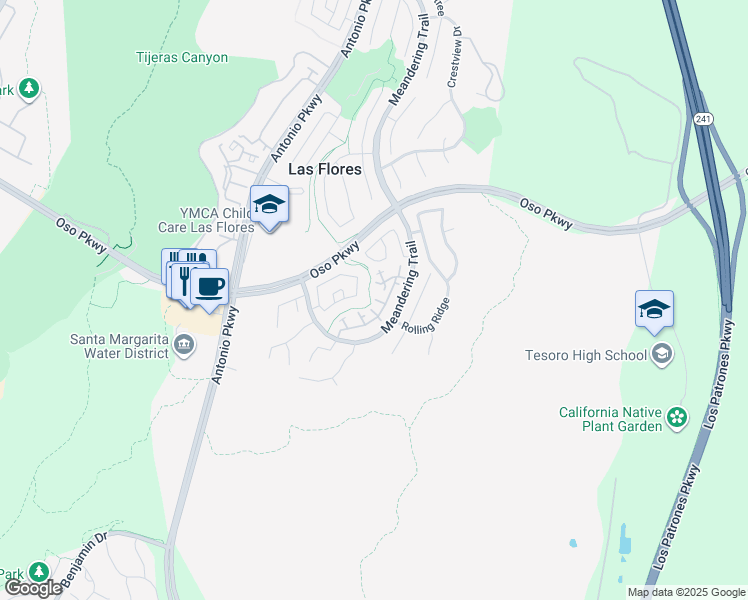 map of restaurants, bars, coffee shops, grocery stores, and more near 26 Bloomfield Lane in Rancho Santa Margarita